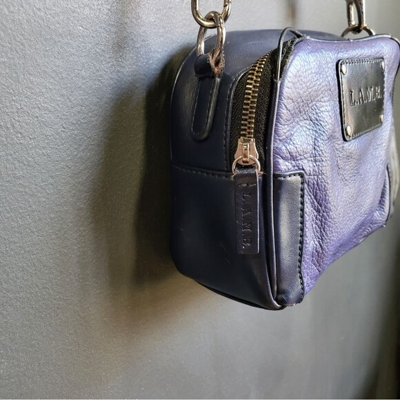 L.A.M.B. by Gwen Stefani Leather Crossbody Handbag Purple Flawed - Picture 13 of 16